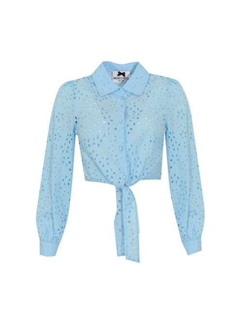 Camicia crop in Sangallo con nodo Celeste